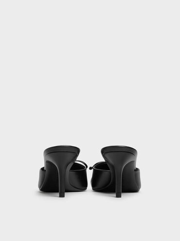 Ruched Bow Pointed Heeled Mules, Black, hi-res