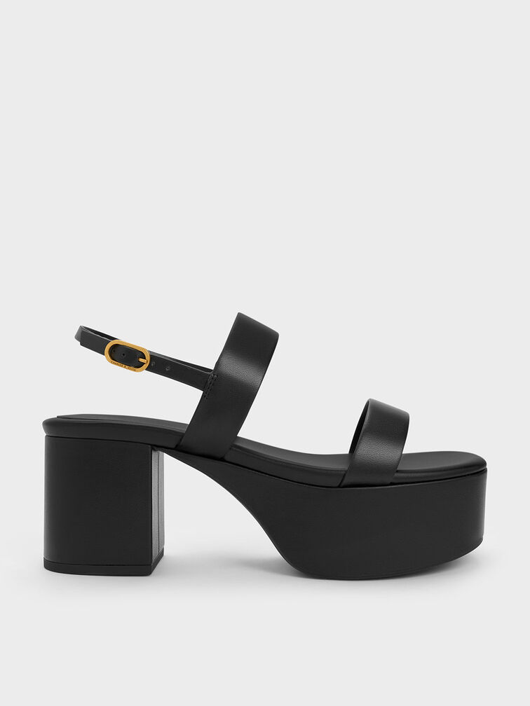 Double Strap Platform Slingback Sandals, Black, hi-res