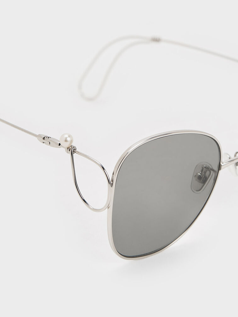 Silver Wire Frame Butterfly Sunglasses - CHARLES & KEITH ID