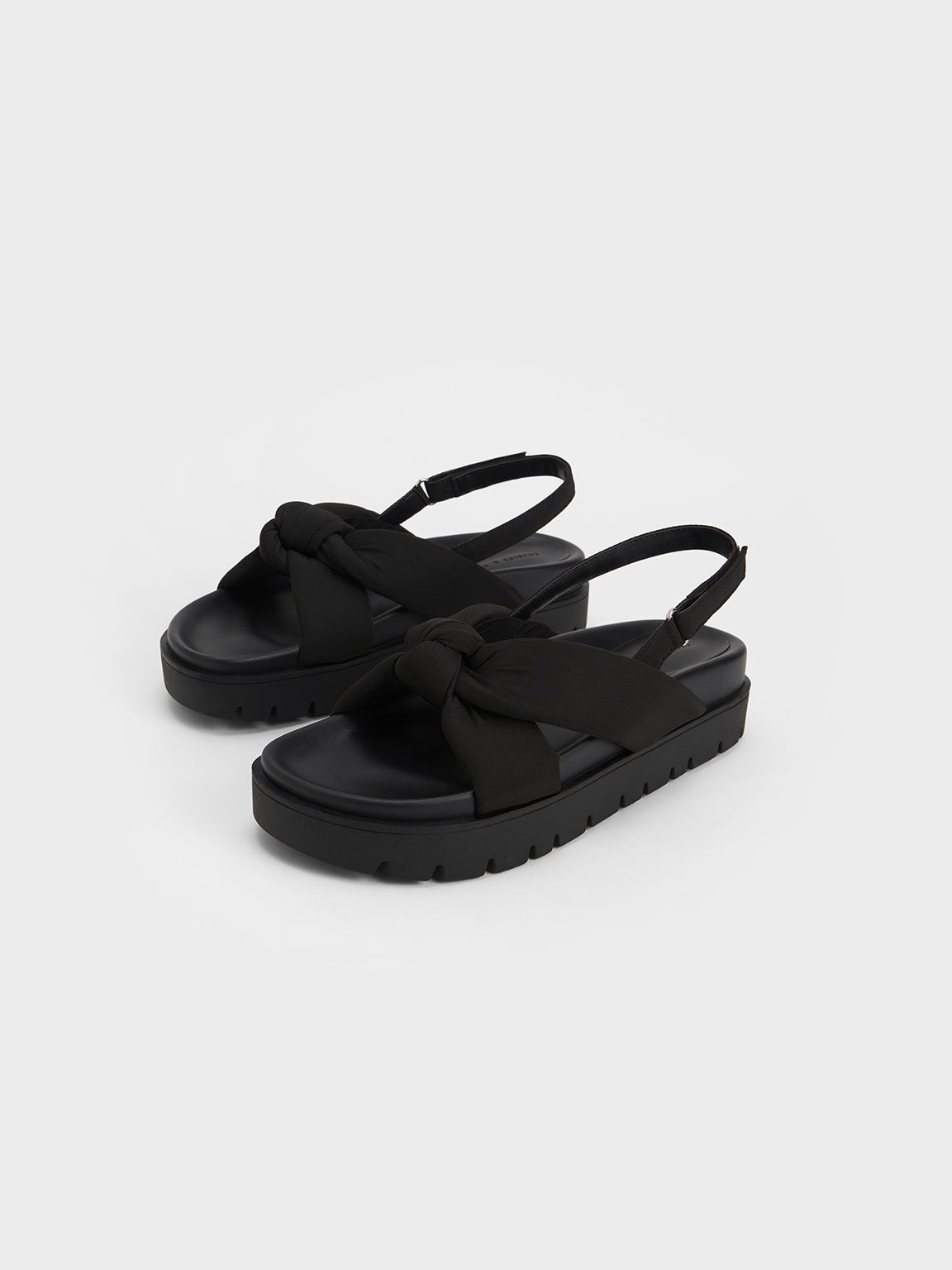 Nylon Knotted Flatform Sandals, Black, hi-res