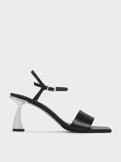 Sandal Curved Heel Open Toe, Black, hi-res