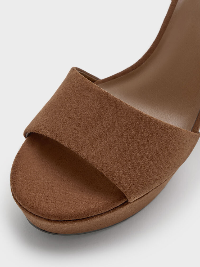 Faux Suede Block-Heel Platform Sandals, Brown, hi-res