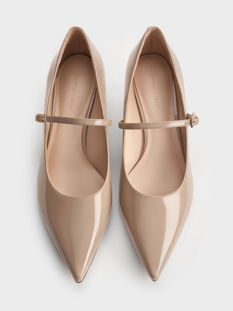Sepatu Pumps Mary Jane Luciana Patent, Taupe, hi-res