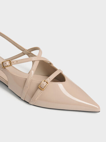 Sepatu Flats Slingback Strappy Patent Maybelle, Nude, hi-res