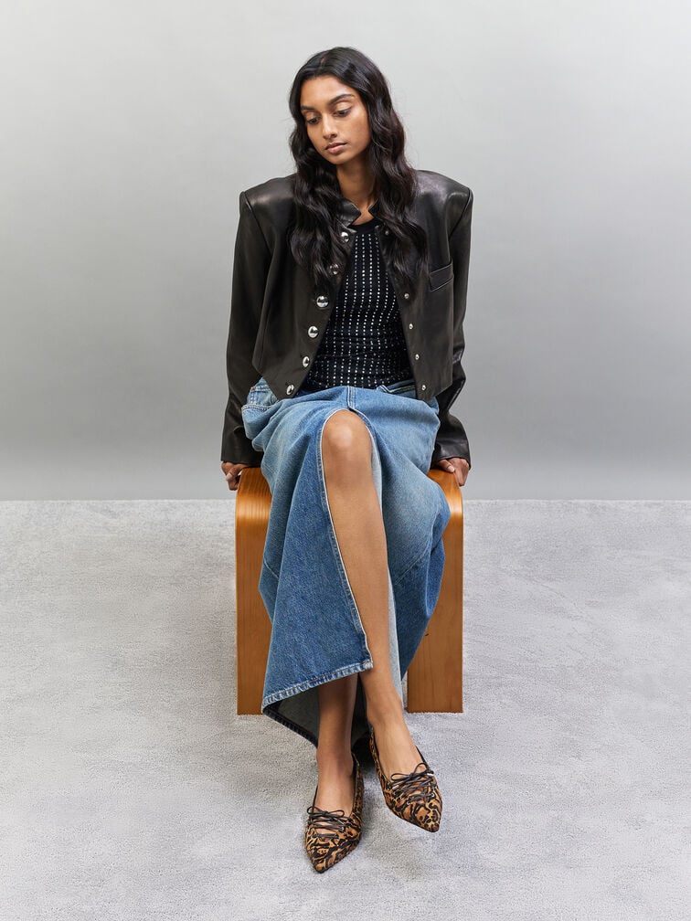 Sepatu Flats Lace-Tie Leopard-Print Jianna Calf Hair, Animal Print Brown, hi-res