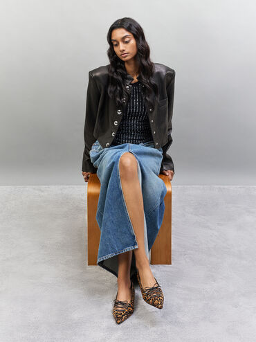 Sepatu Flats Lace-Tie Leopard-Print Jianna Calf Hair, Animal Print Brown, hi-res