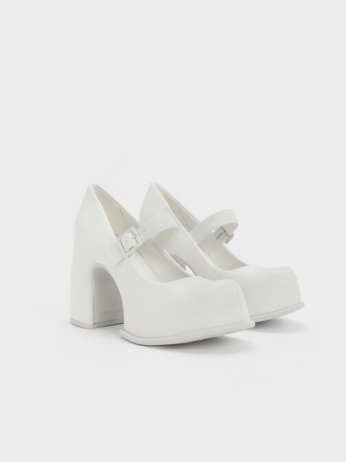 Sepatu Platform Mary Janes Pixie, White, hi-res