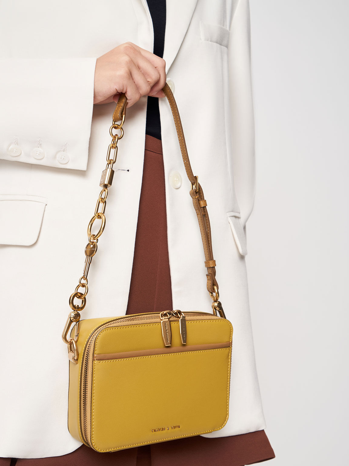 Lock & Key Chain Handle Bag, Mustard, hi-res
