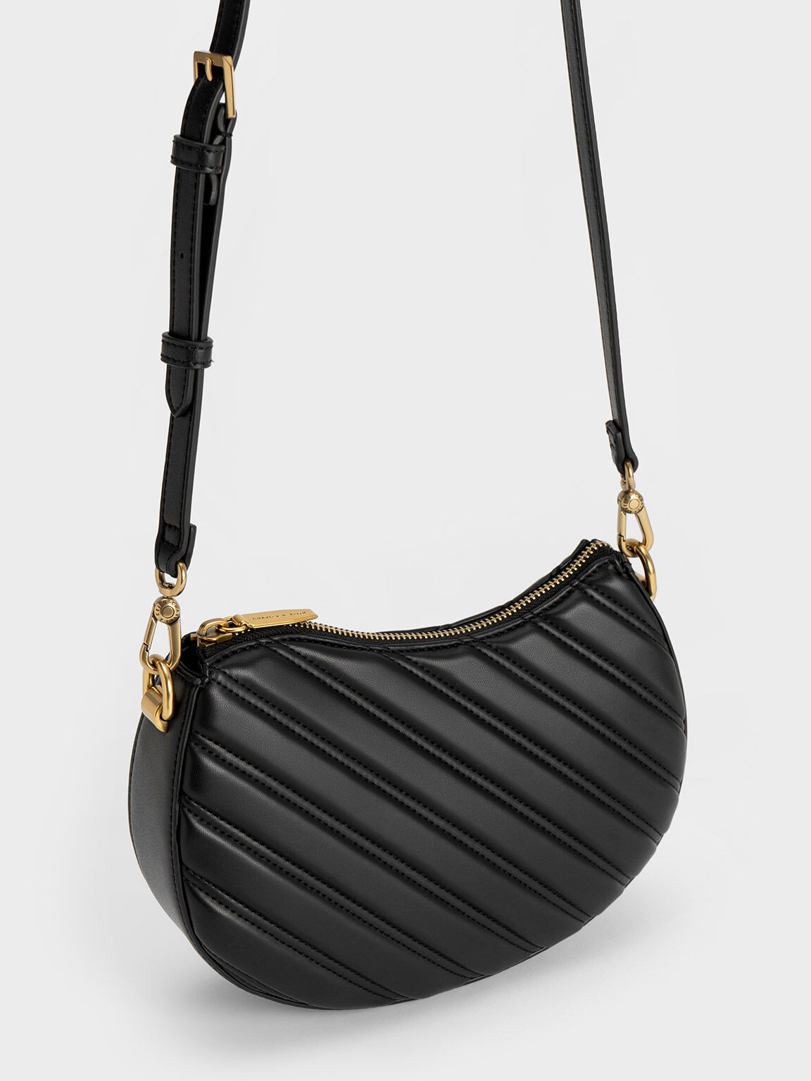 Freja Curved Panelled Bag, Black, hi-res
