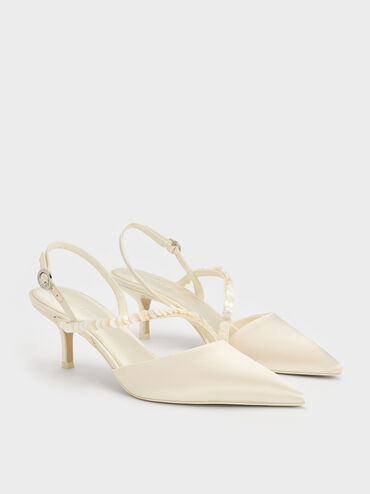 Sepatu Pumps Slingback Sequinned Briella, Cream, hi-res