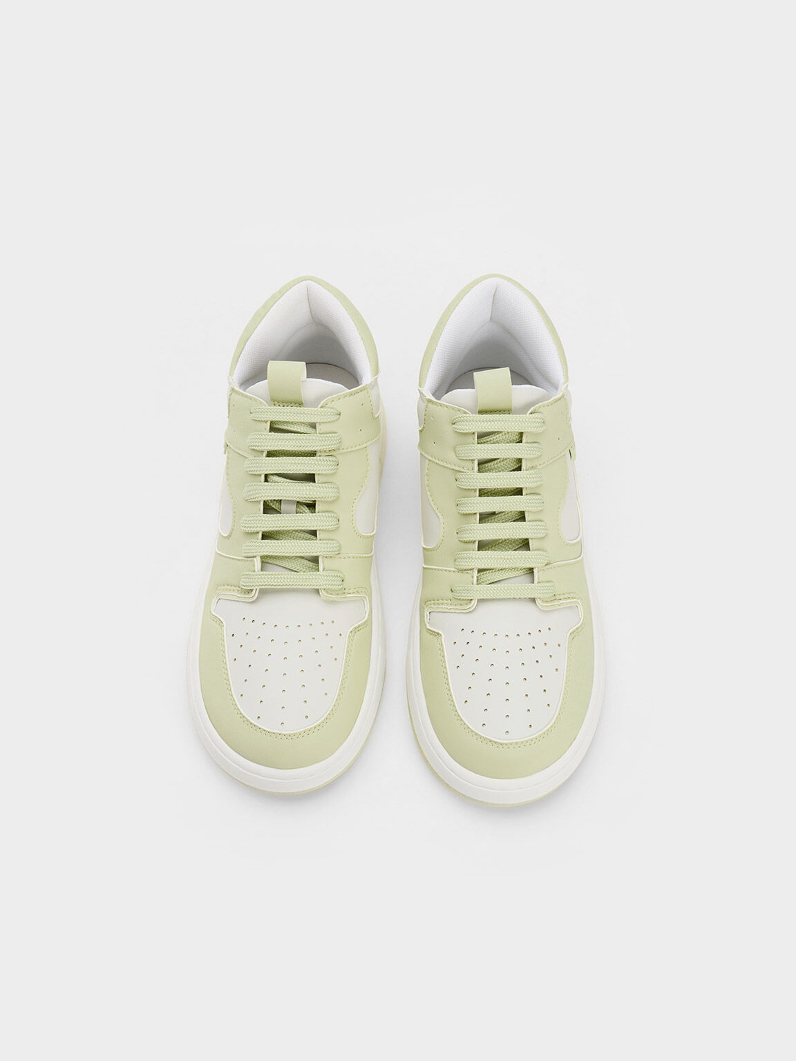 Sepatu Sneakers High-Top Platform Two-Tone, Mint Green, hi-res
