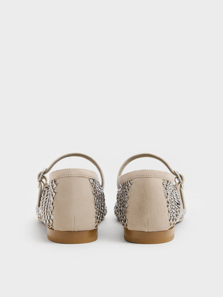 Maggie Mesh Crystal Mary Janes, Taupe, hi-res
