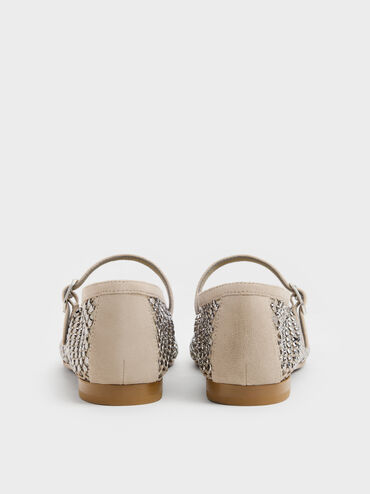 Maggie Mesh Crystal Mary Janes, Taupe, hi-res