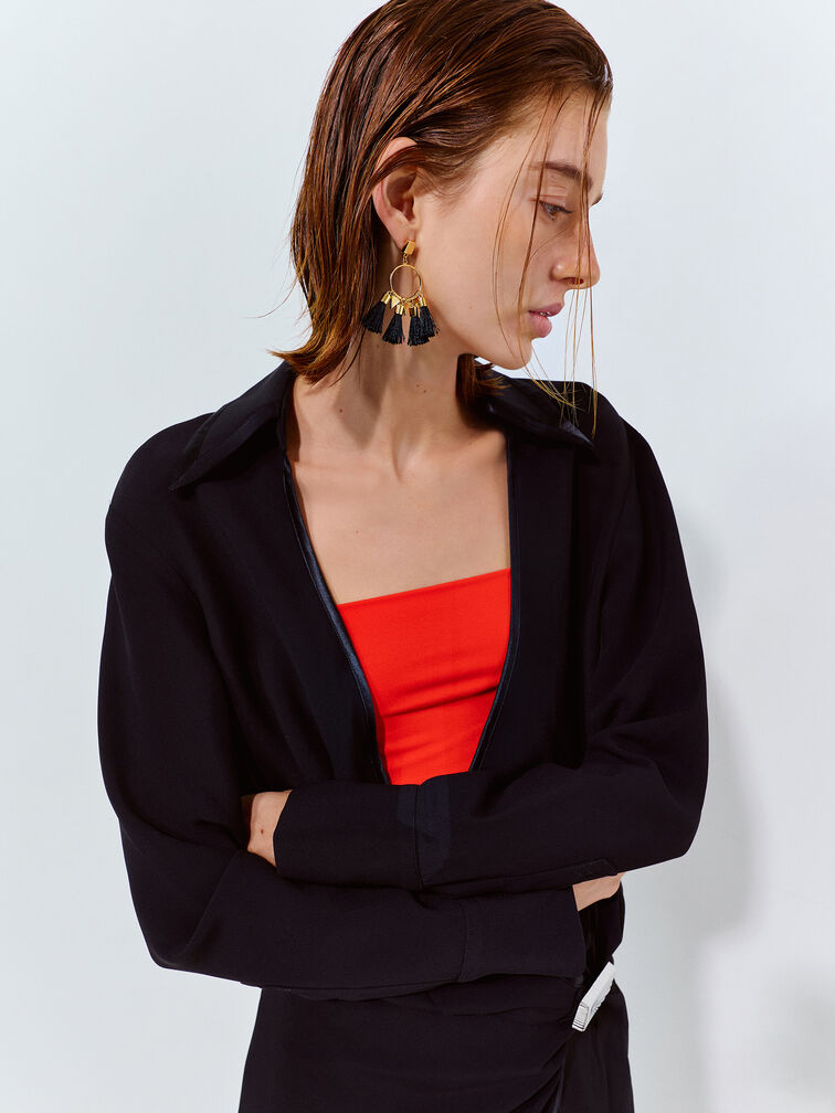 Anting Tassel Drop Orelia, Black, hi-res