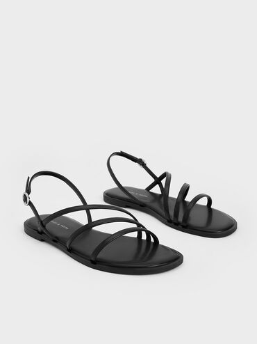Sandal Triple-Strap Asymmetric, Black, hi-res