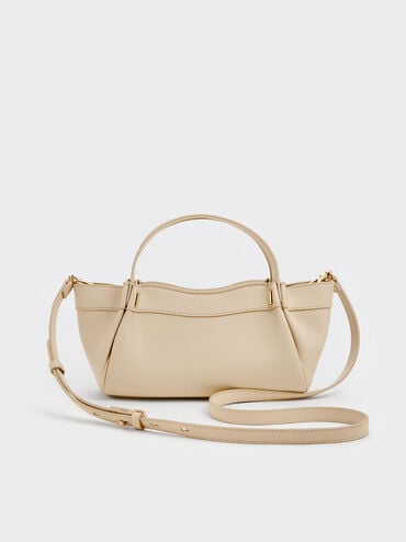 Clarice Pleated Double-Handle Tote Bag, Dusted Oat, hi-res