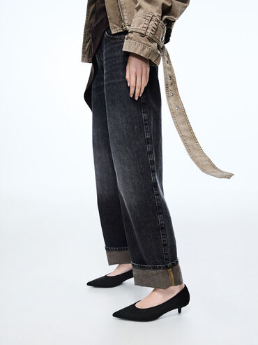Sepatu Heels Kitten Suede Faux Emelia, Black Textured, hi-res
