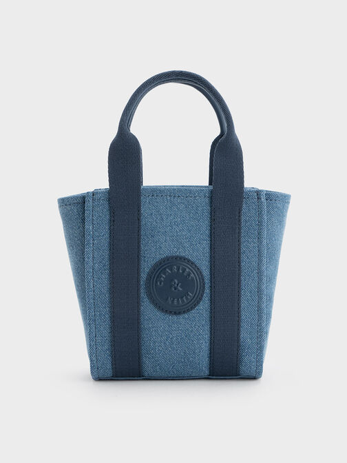 Mini Kay Denim Contrast-Trim Tote Bag, Blue, hi-res