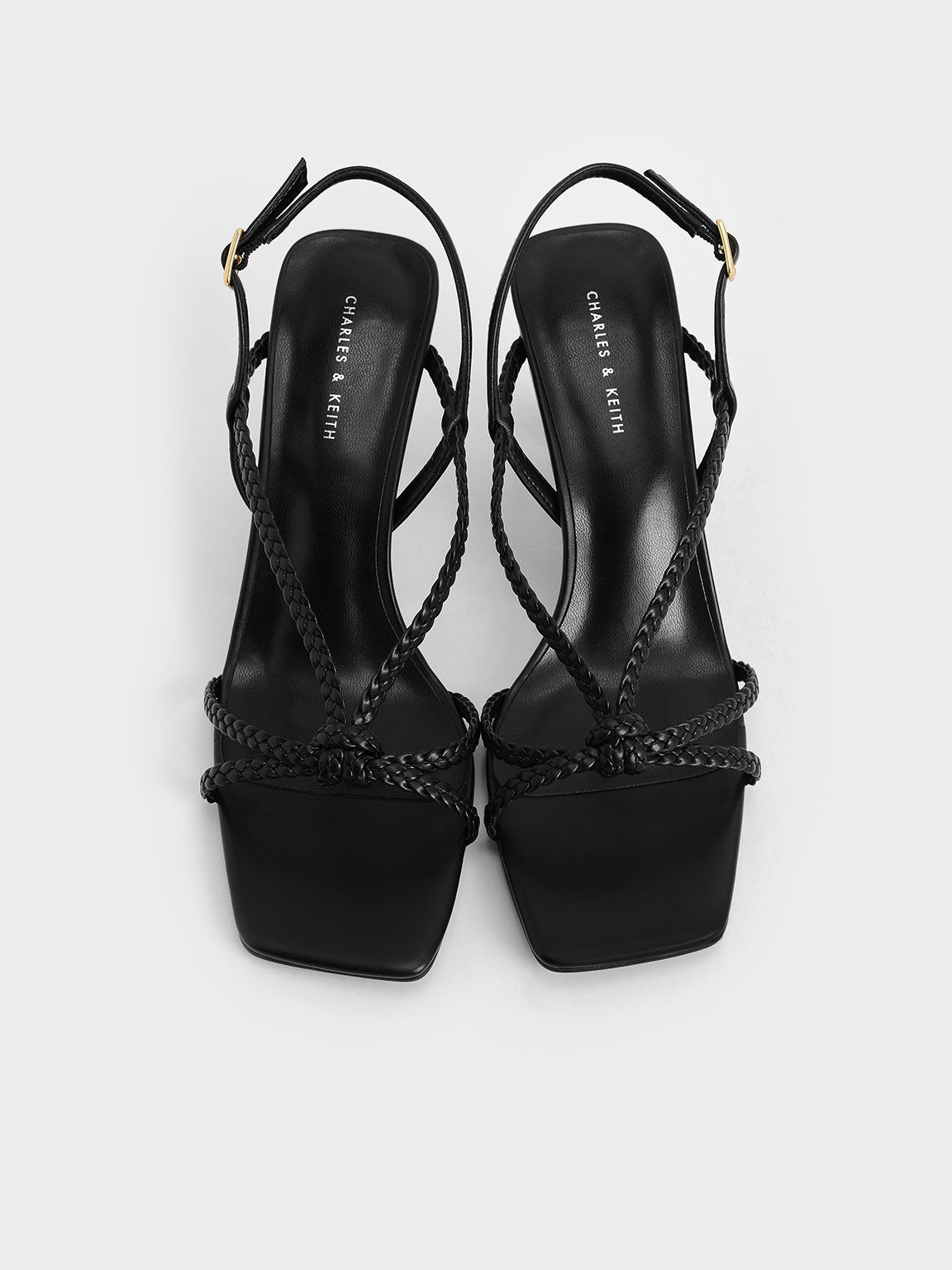 Braided Strap Heeled Sandals, Black, hi-res