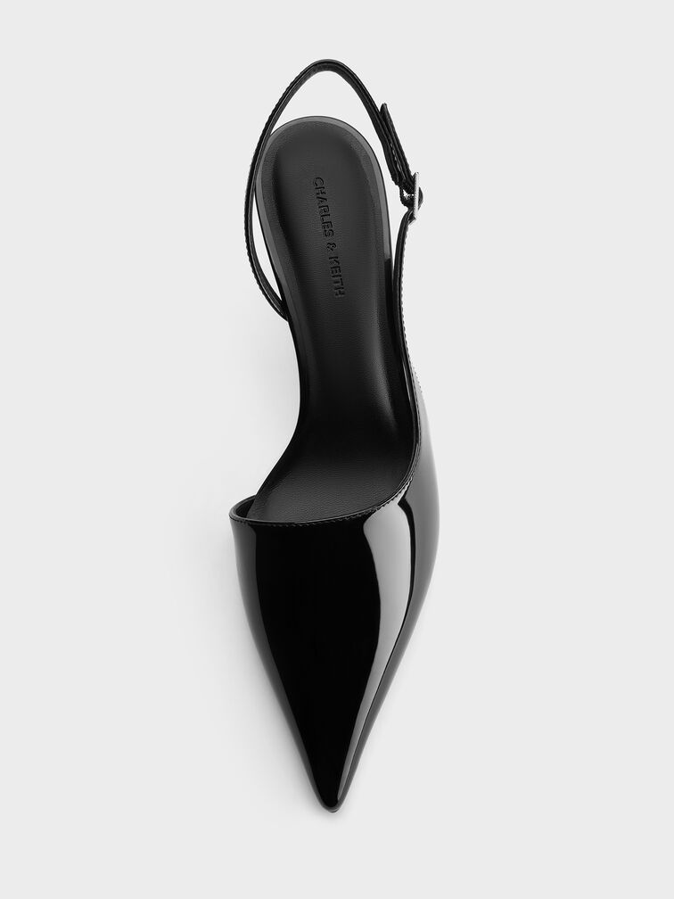 Patent Stiletto-Heel Pointed-Toe Slingback Pumps, Black Patent, hi-res