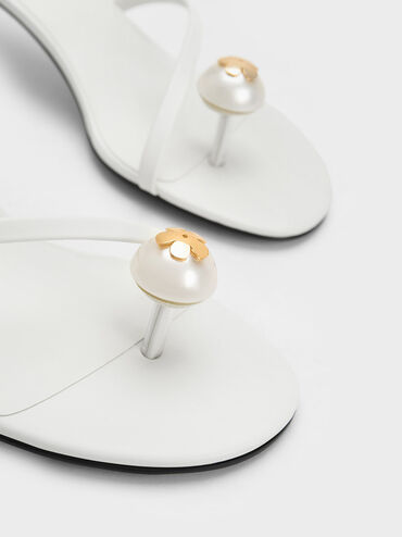 Sandal Strappy Pearl Embellished, White, hi-res
