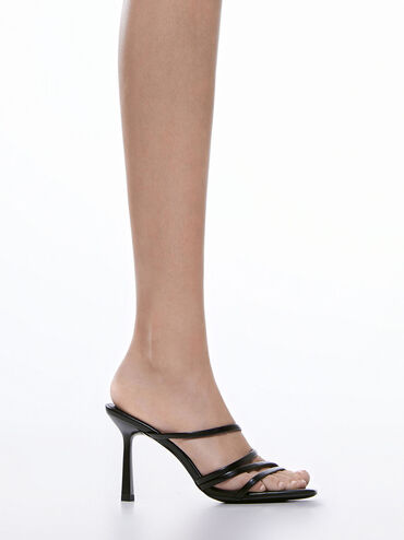 Sepatu Heeled Mules Asymmetric Square-Toe, Black, hi-res
