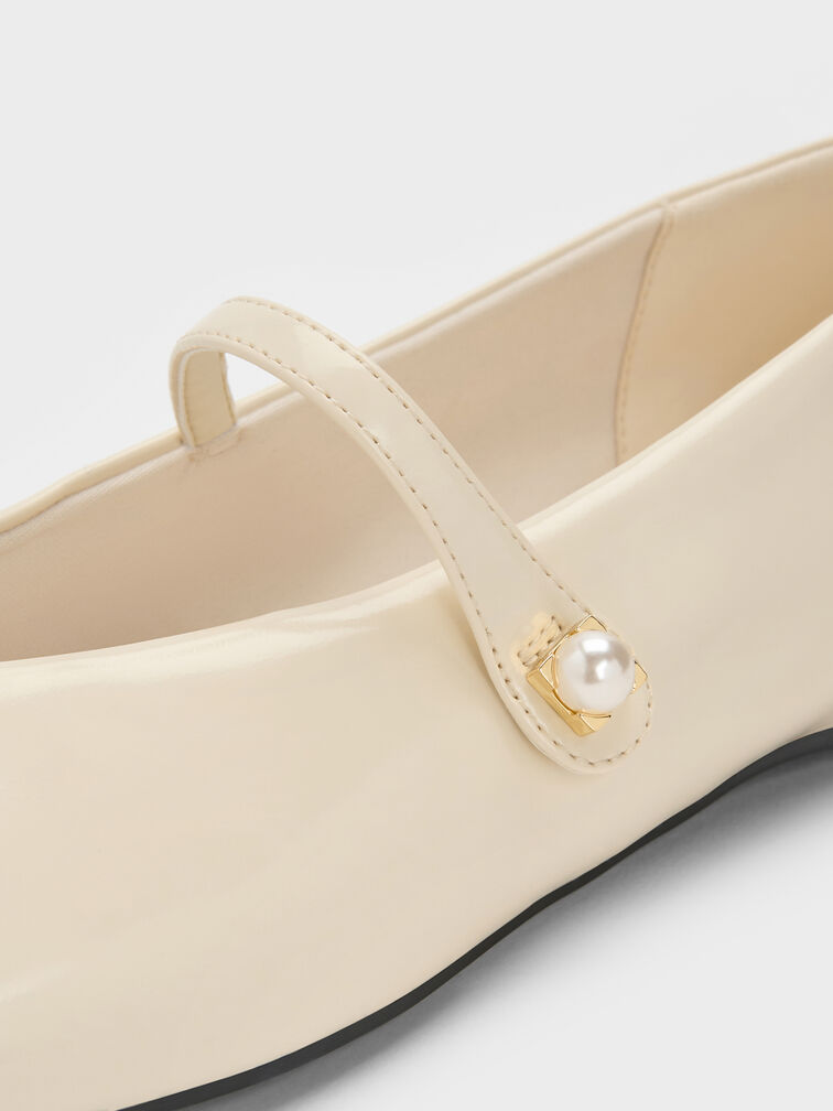 Sepatu Flats Mary Jane Pearl Marie, Cream, hi-res