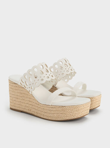 Sepatu Wedges Espadrille Cut-Out, White, hi-res