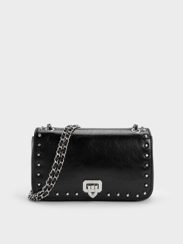 Tas Bahu Studded Arwen, Noir, hi-res