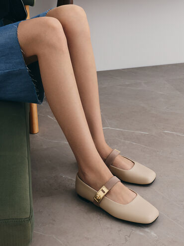 Lando Two-Tone Mary Jane Flats, Chalk, hi-res