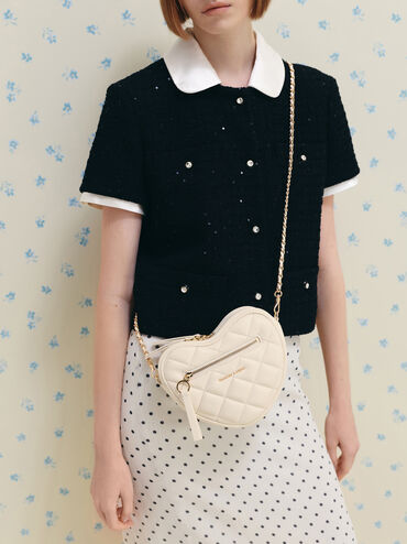 Paffuto Quilted Heart Crossbody Bag, Cream, hi-res