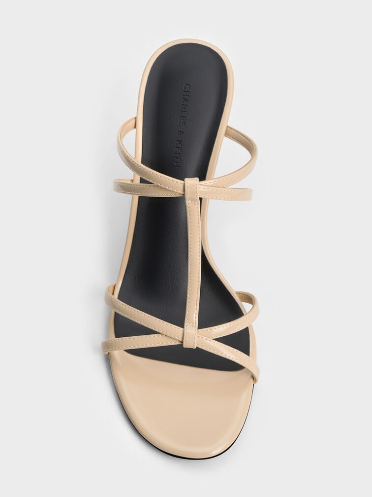 Sepatu Mules Strappy T-Bar Crossover, Beige, hi-res