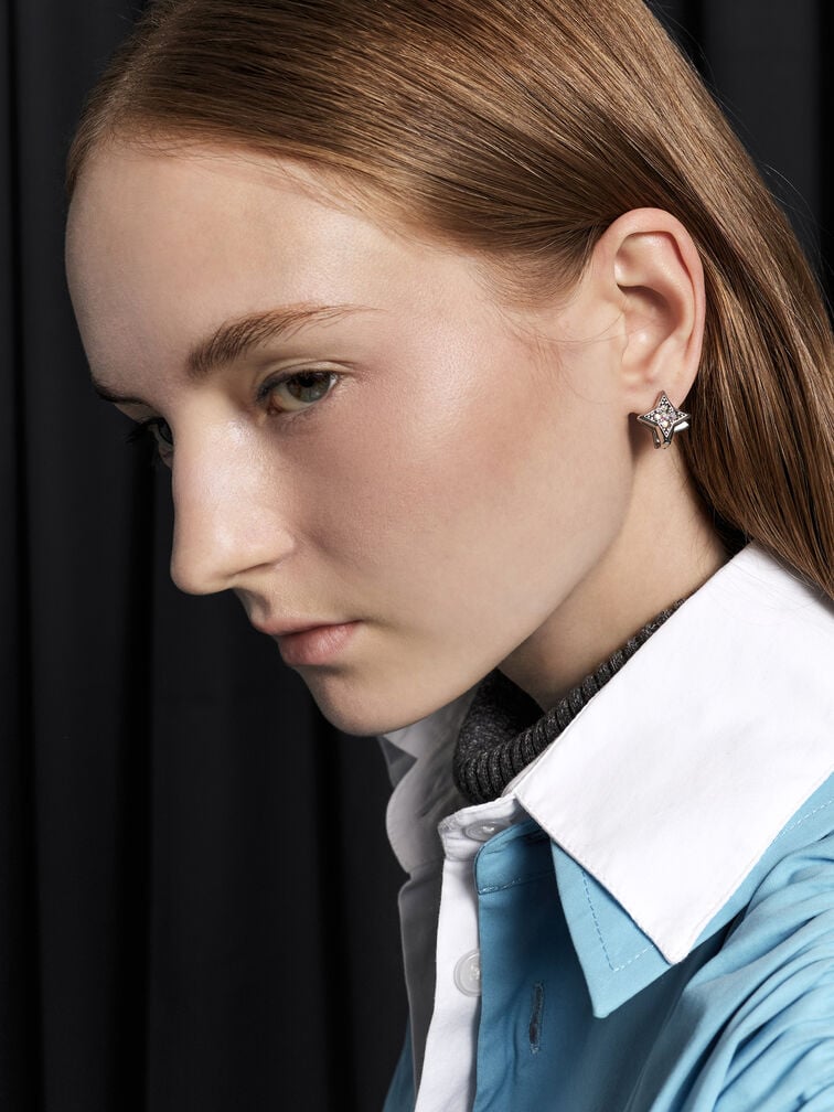 Anting Crystal Star Everest, Silver, hi-res