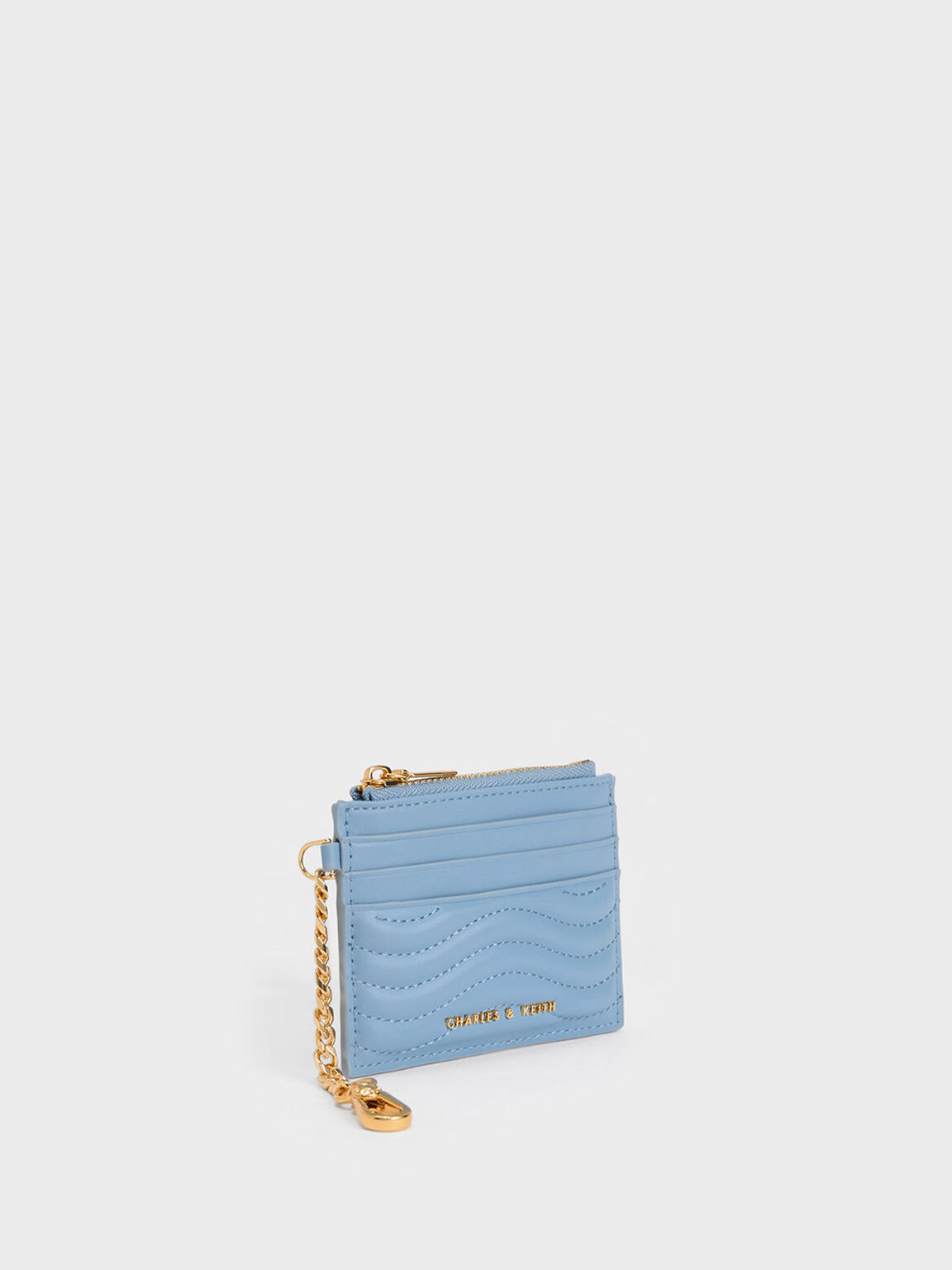 Aubrielle Stitch-Trim Zip Cardholder, Light Blue, hi-res