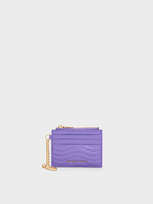 Aubrielle Stitch-Trim Zip Card Holder, Purple, hi-res