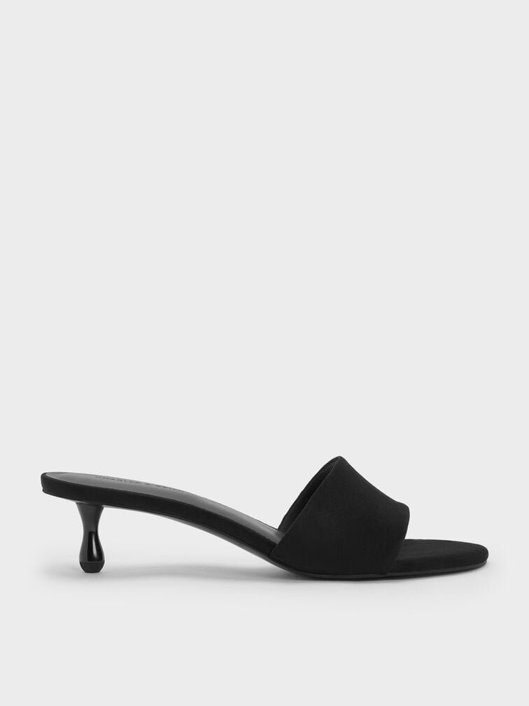 Sepatu Mules Heeled Ruthie Faux Suede, Black Textured, hi-res