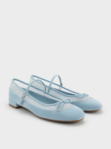 Sepatu Mary Janes Muligan Mesh & Faux Suede, Light Blue, hi-res