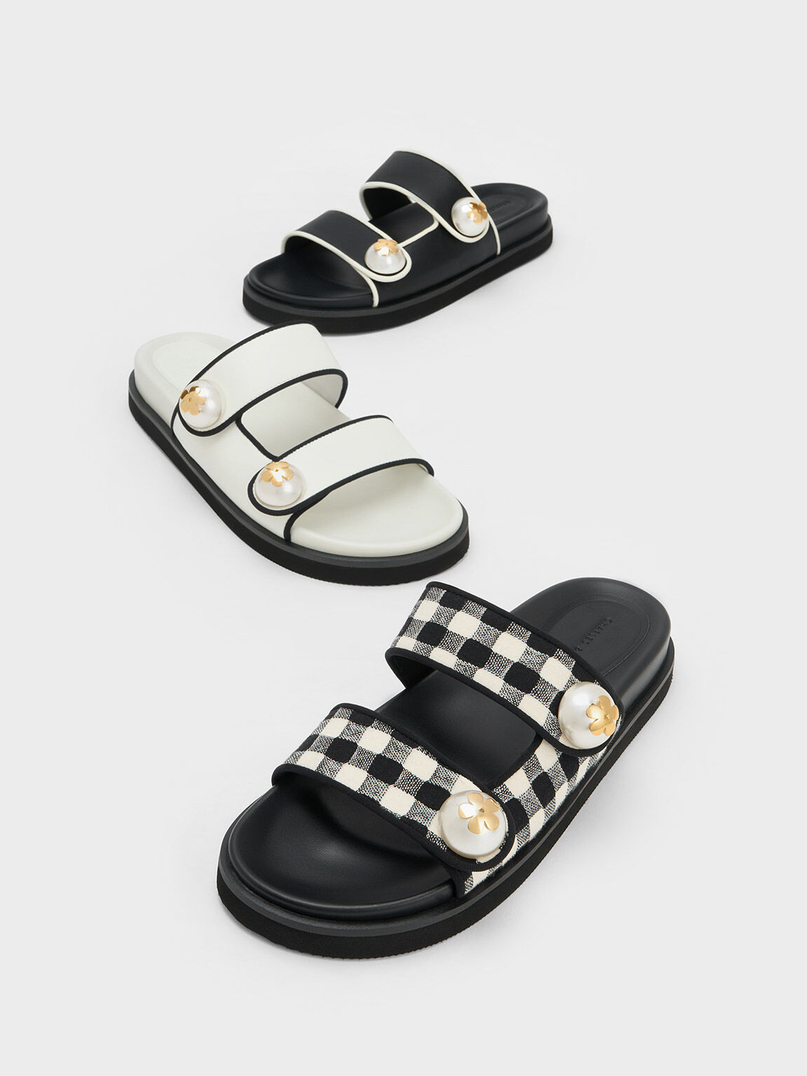 Sandal Slides Pearl Embellished Gingham, Multi, hi-res
