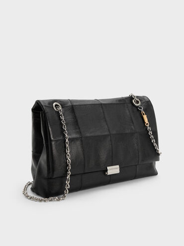 Tas Bahu Chain-Strap Quilted Delfina Large, Black, hi-res