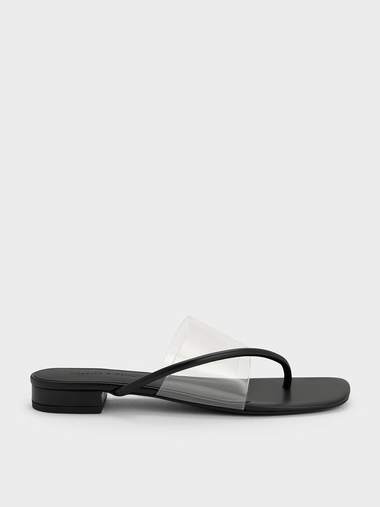 Sandal Transparent Thong, Black, hi-res