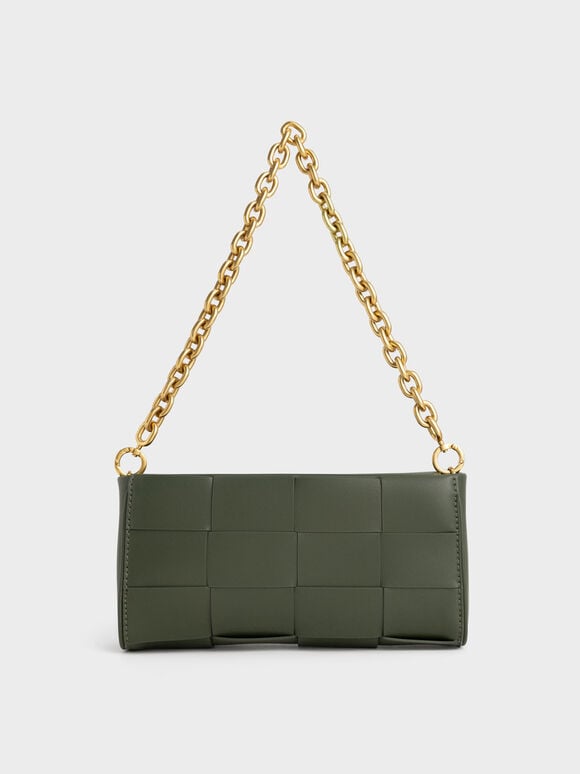 Tas Woven Chain Handle, Olive, hi-res