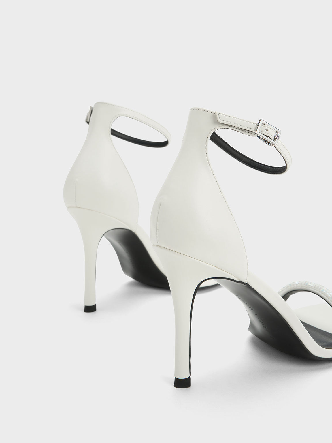 White Beaded Strap Heeled Sandals CHARLES KEITH ID