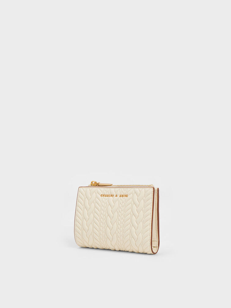 Dompet Top-Zip Apolline Textured, Cream, hi-res