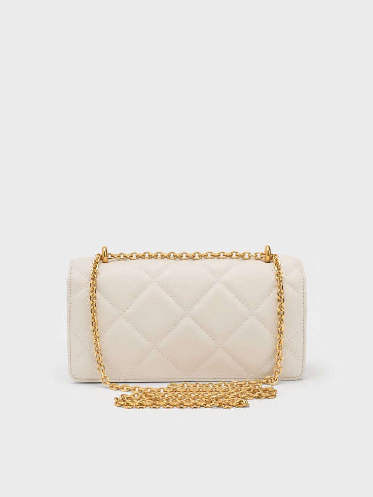 Paffuto Chain Handle Quilted Long Wallet, Cream, hi-res