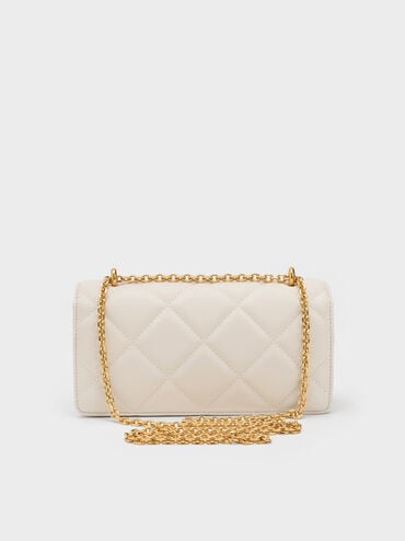 Paffuto Chain Handle Quilted Long Wallet, Cream, hi-res