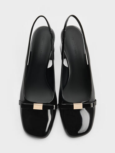 Sepatu Slingback Pumps Block-Heel Patent Bow Dorian, Black Patent, hi-res