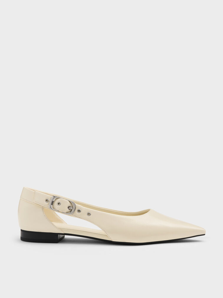 Buckled Cut-Out Ballet Flats, Chalk, hi-res