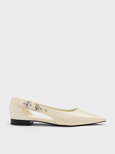 Buckled Cut-Out Ballet Flats, Chalk, hi-res