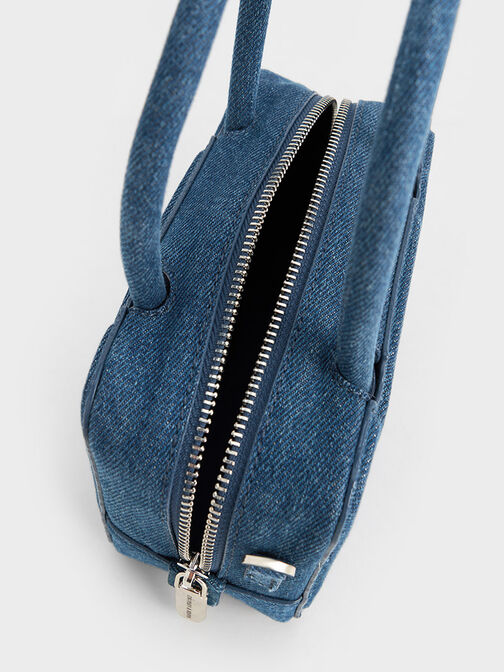 Perline Denim Elongated Top Handle Bag, Denim Blue, hi-res