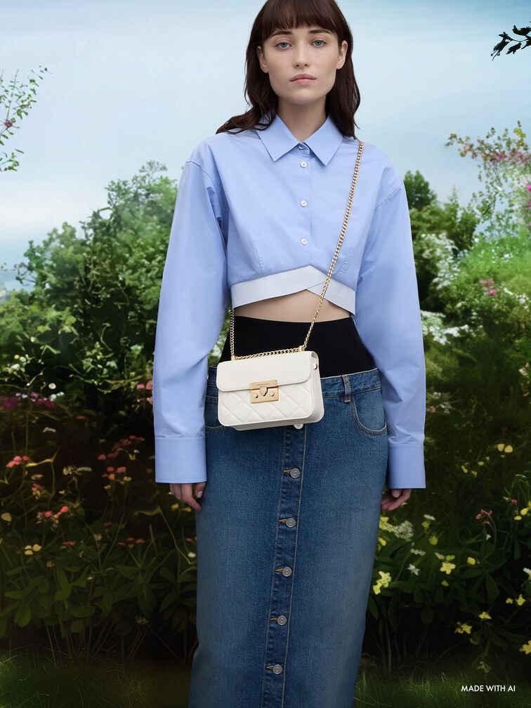 Tas Chain-Handle Quilted Alva, Cream, hi-res